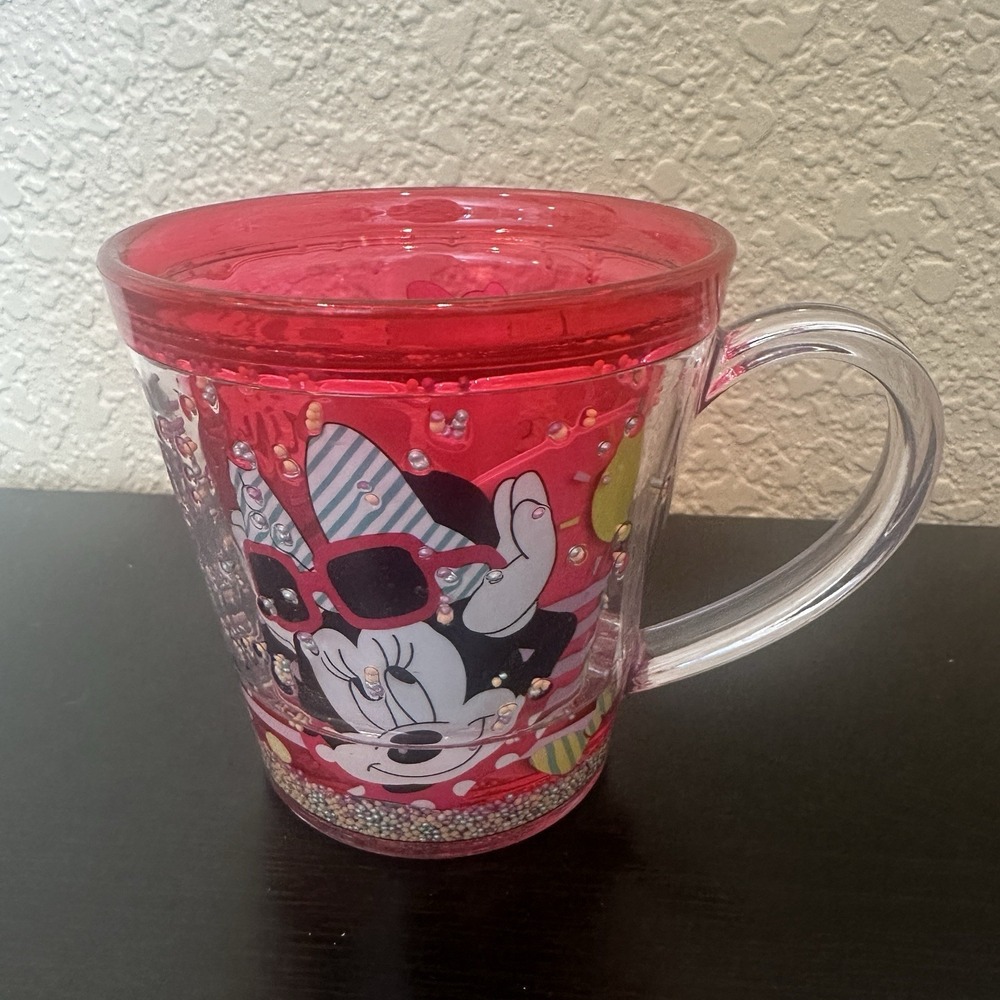 Disney Store NWT Minnie Mouse Cup Mug Double Walled Glitter Shake